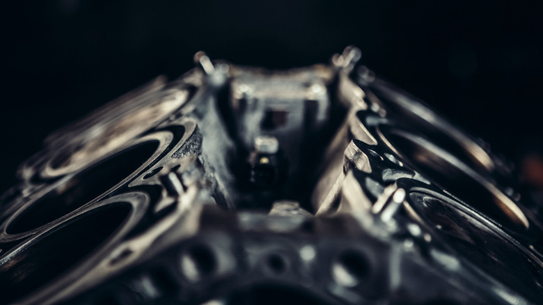 Closeup of a V8 engine