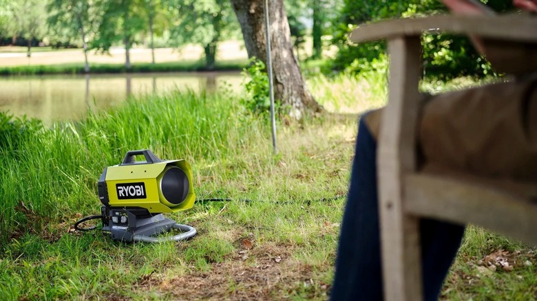 Using the Ryobi 18V Hybrid Propane Heater outdoors.