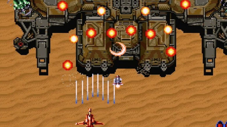A player fighting enemies in Aero Fighters