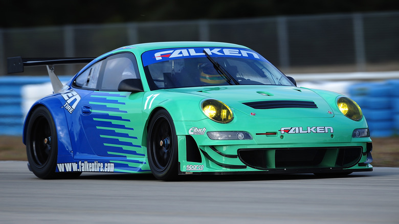 Porsche 911 race car with Falken Team livery