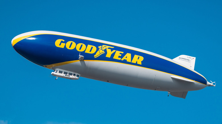 A Goodyear blimp in flight