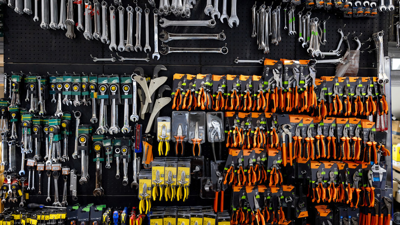 a tool display in store