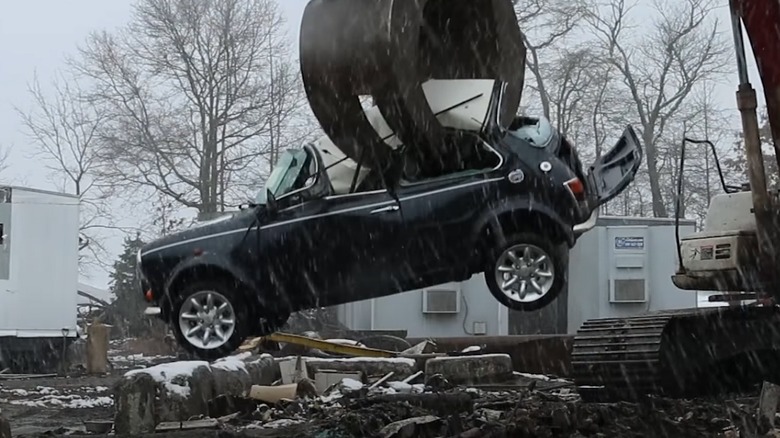 Mini Cooper smashed in junkyard