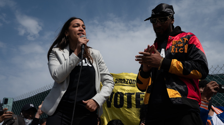 Alexandria Ocasio-Cortez with Amazon Labor Union Christian Smalls 