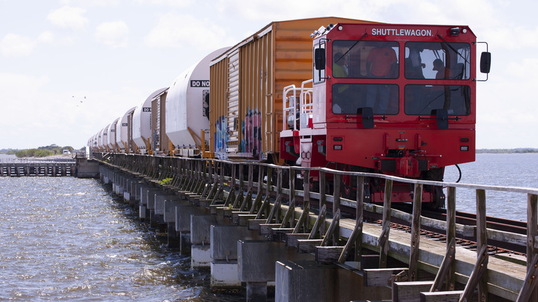 NASA train crossing bridge