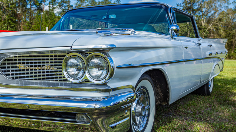 Pontiac Bonneville parked on grass