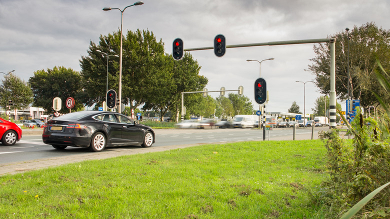 Tesla at stoplight