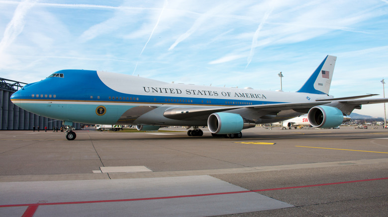 Air Force One at Zurich Airport in January 2018 while in route to the World Economic Forum WEF in Davos, Switzerland.