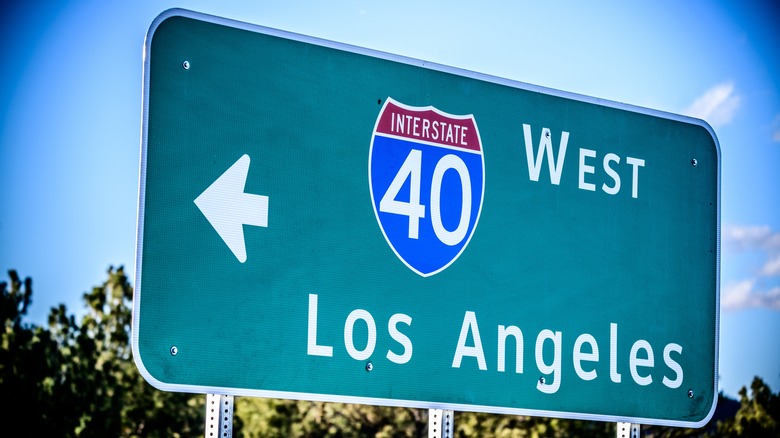 Interstate 40 sign depicting direction to Los Angeles