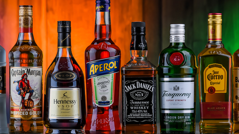 Assorted bottles of hard liquor on a shelf