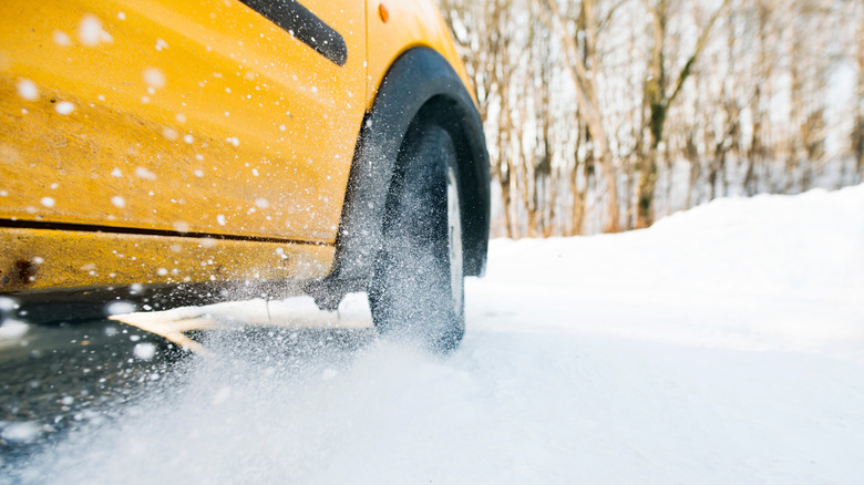 Car slipping on snow