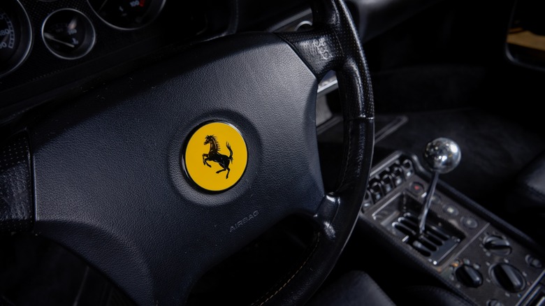 Interior of a Ferrari, showing the steering wheel
