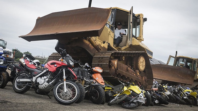 Bulldozers crush illegal motorcycles in New York