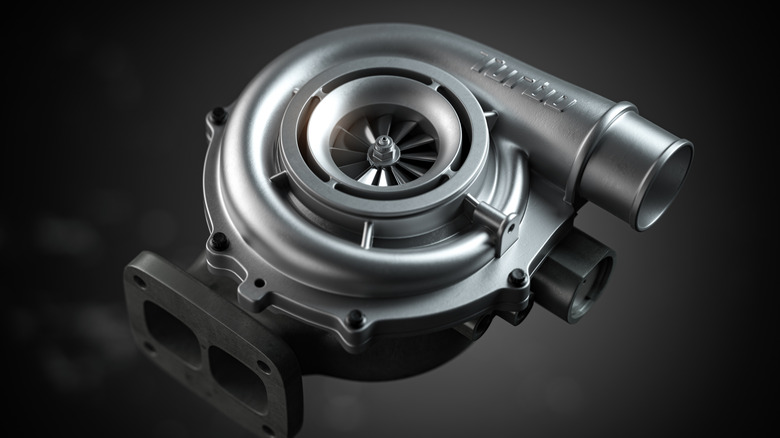 Turbocharger isolated on grey background