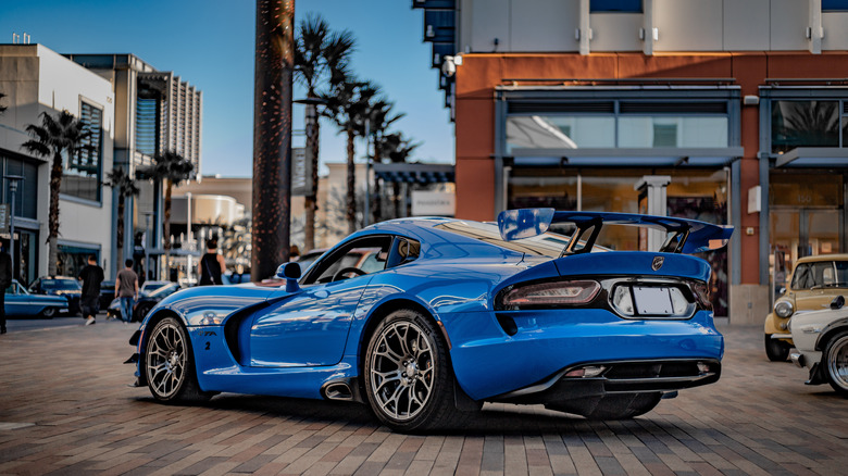 Blue Dodge Viper parked on street