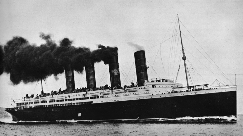 RMS Lusitania sailing the ocean.