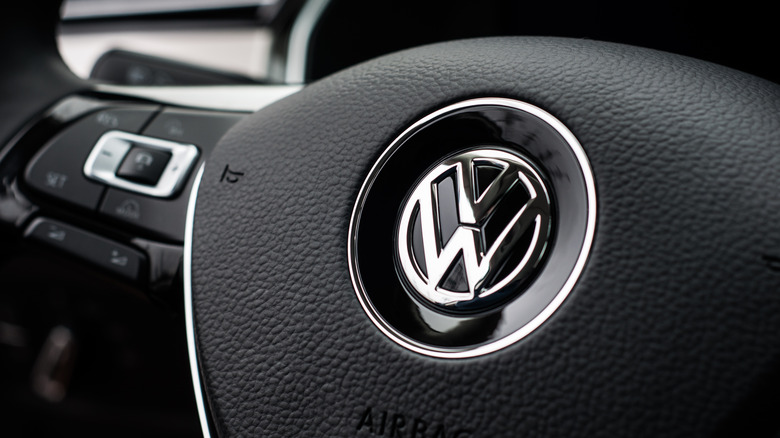 Volkswagen logo on steering wheel