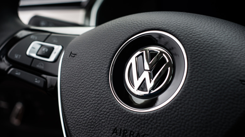 Volkswagen logo on steering wheel