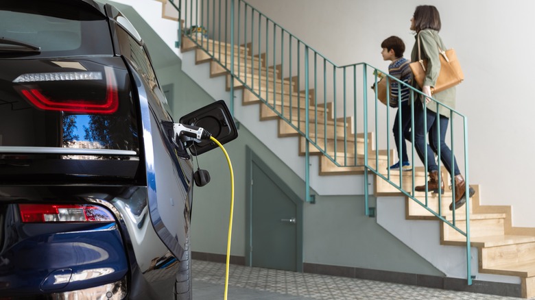 electric car in garage