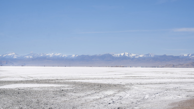 Bonneville Salt Flats with mountains in the distance