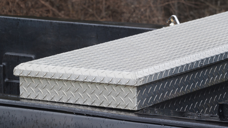 Top of a pickup truck fitted toolbox