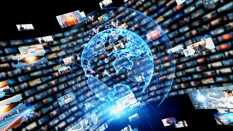 Globe with wall of media content