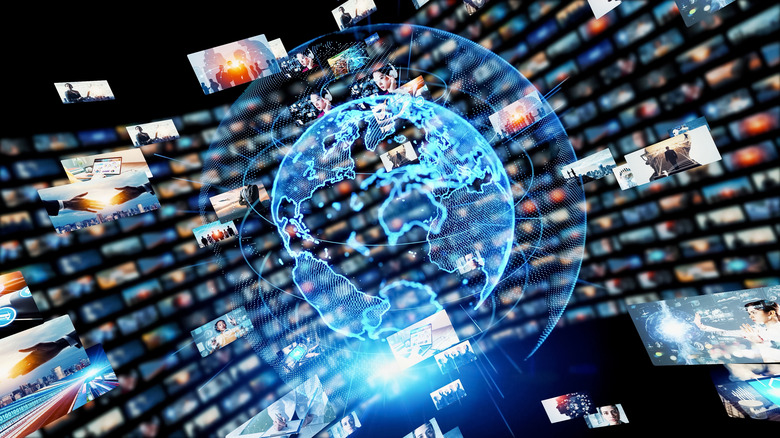 Globe with wall of media content