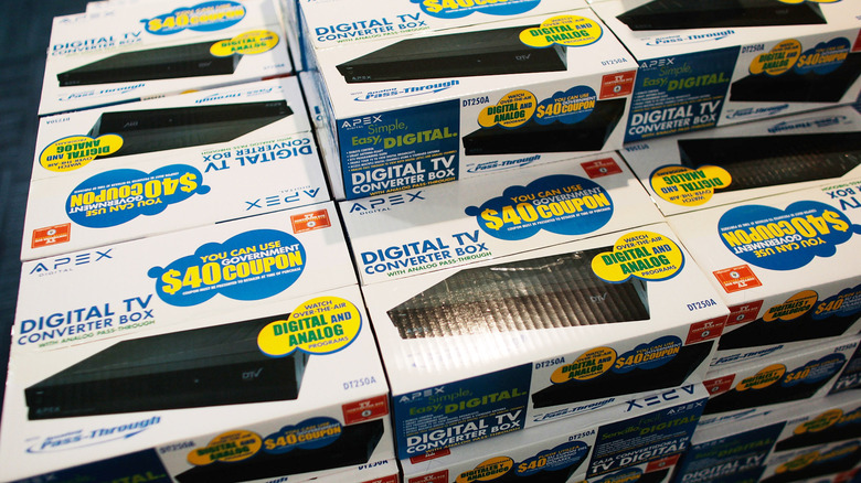 A stack of DTV converter boxes