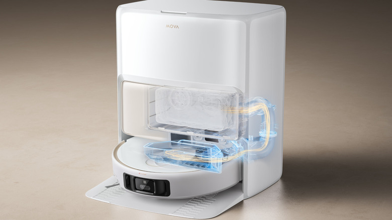 The MOVA V50 Ultra Complete cleaning near a dog