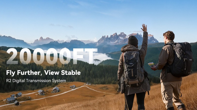 Two hikers using Ruko U11MINI 4K Drone in mountainous region