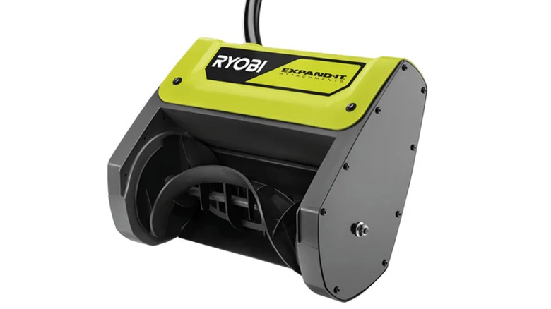 A stock image of a Ryobi Expand-It snow thrower attachment.