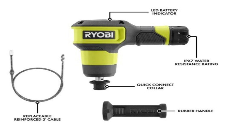 Ryobi drain auger showing parts