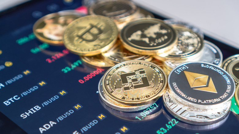 Pile of cryptocurrency on smartphone