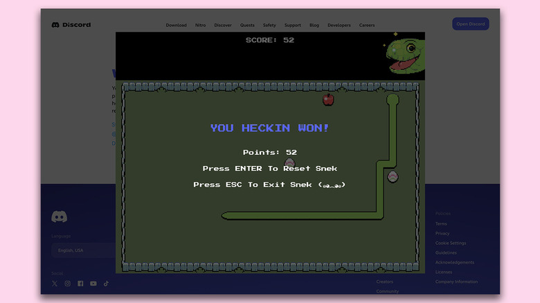 Playing the snake game on Discord