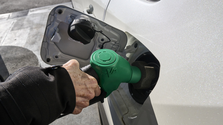 Person filling car's gas tank
