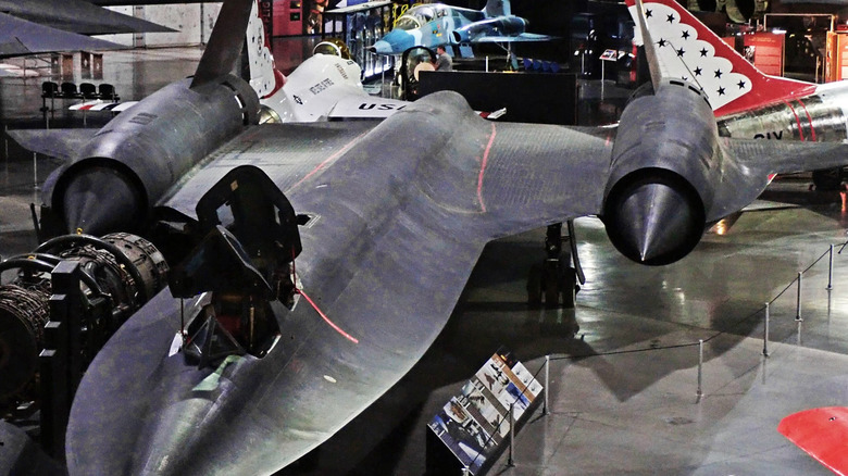 View from above an SR-71 Blackbird museum exhibit.