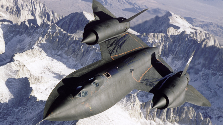 Darkstar's predessesor, the SR-71 flying over snow-capped mountains in USA