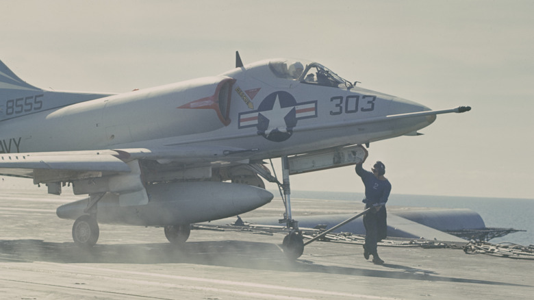 An F-4 Phantom II aboard an aircraft carrier