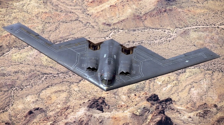 The B-2's first publicized flight in 1989 over the desert