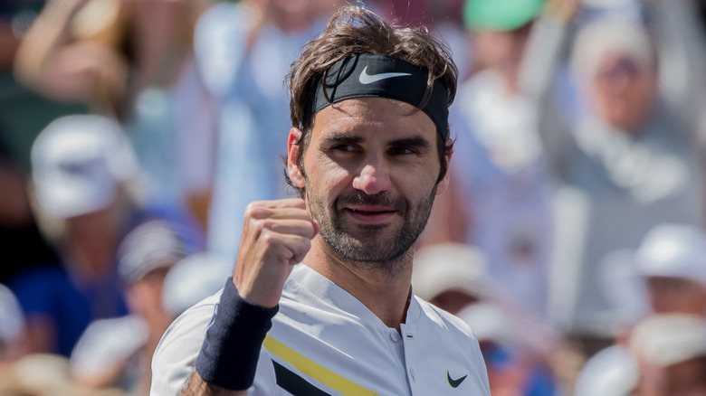 Roger Federer celebrating