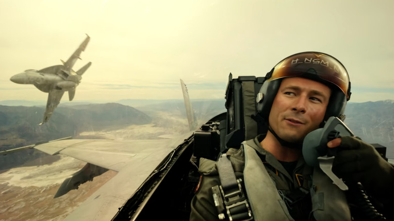 F-18 flying alongside Glen Powell