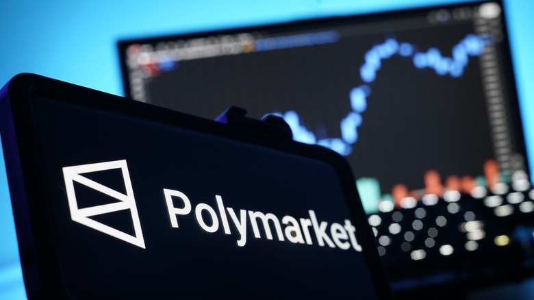 Polymarket logo with a price chart in the background