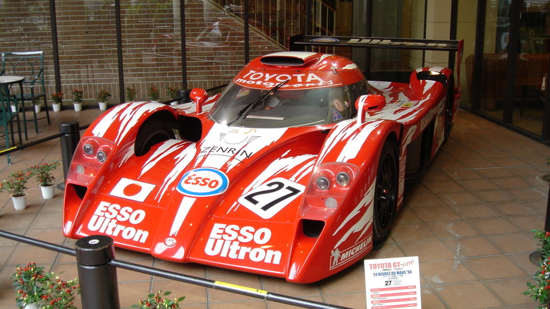 A Toyota GT-One race car on display