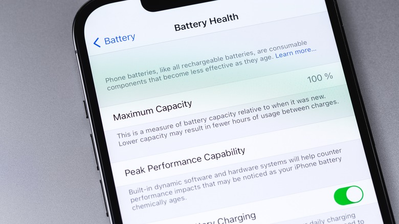 Battery health screen on iphone