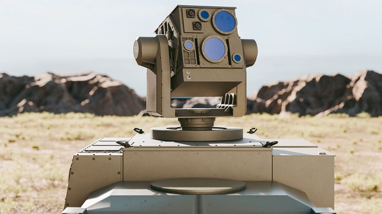 The Locust X3 laser air defense system mounted atop a vehicle
