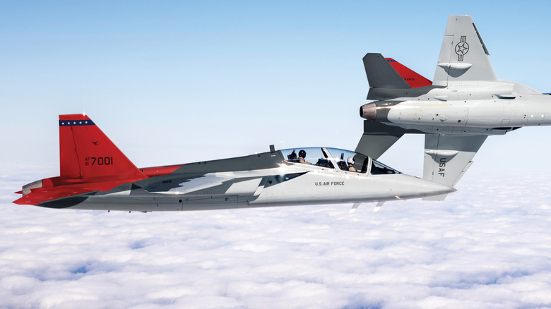 A couple of Boeing and Saab T-7A Red Hawk mid-flight