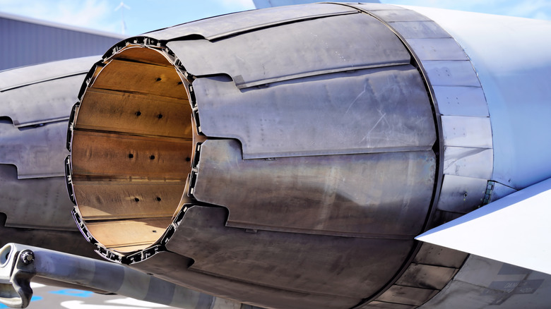 Close-up of engine on US Air Force jet