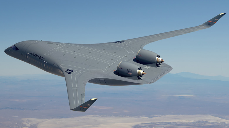 BWB concept plane in sky