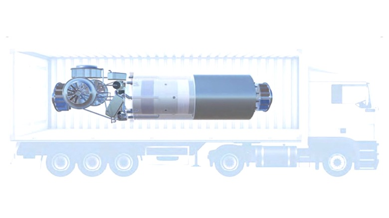 An artist's rendering of a nuclear microreactor inside a truck