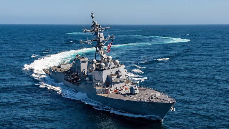 USS Jack Lucas guided missile destroyer at sea.